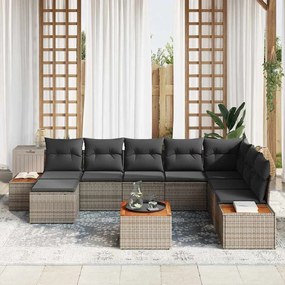 Conjunto de Sofá de Jardim de 9 Peças com Almofadas de Rattan Polido C
