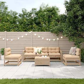 6 pcs conjunto lounge de jardim c/ almofadões pinho maciço