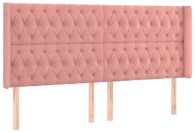 Cama box spring c/ colchão/LED 200x200 cm veludo rosa