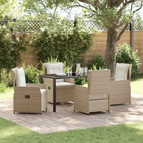 vidaXL Conjunto de Jantar para Jardim 5 pcs Bege vime PE