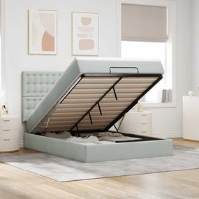 Estrutura cama otomana colchões 140x200cm veludo cinzento claro
