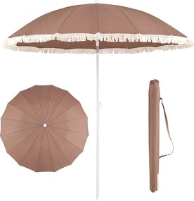 Guarda-sol de praia com franjas, 200 cm, 12 varas, ângulo de inclinação ajustável, proteção solar, estilo boémio, para jardim, pátio ou piscina, Cafe