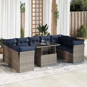 vidaXL 10 pcs conjunto sofás jardim almofadões vime PE/acácia cinzento