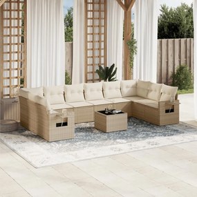 11 pcs conjunto sofás de jardim c/ almofadões vime PE bege
