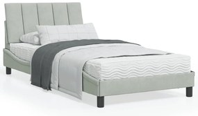Cama com colchão 100x200 cm veludo cinzento-claro