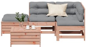 5 pcs conj. lounge jardim com almofadões madeira douglas maciça