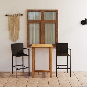 vidaXL 3 pcs conjunto de bar para jardim castanho