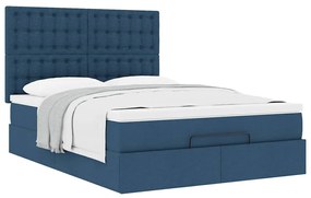 Estrutura de cama otomana com colchão tecido azul 140x200cm