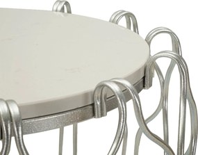 Mesa de Centro Hook - Base de Metal Prata e Topo de Mármore - Ø 47,5 c