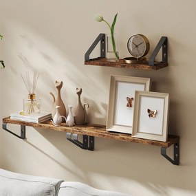Conjunto de 3 prateleiras rústicas de parede com tamanhos diferentes castanho vintage + preto