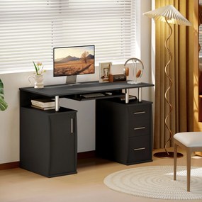 Secretária de Computador, 120 x 55 x 75 cm, 3 Gavetas, Preta