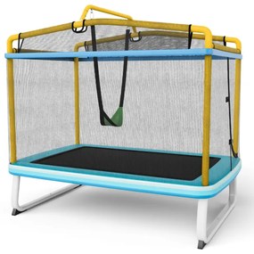Trampolim retangular para crianças com rede de segurança e capa de equilíbrio com molas e desenho seguro sem costura 190 x 124 x 172 cm Amarelo