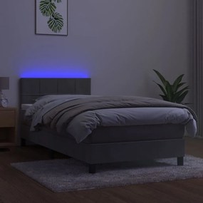 Cama box spring c/ colchão/LED 90x200 cm veludo cinzento-claro
