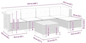6 pcs conjunto de sofás p/ jardim com almofadões vime PE bege