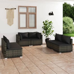 vidaXL 6 pcs conjunto lounge de jardim c/ almofadões vime PE cinzento