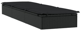 Espreguiçadeira com almofadão preto 201x55x62 cm vime PE