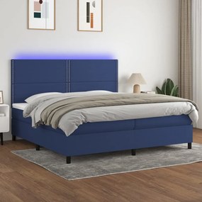 vidaXL Cama box spring c/ colchão e LED 200x200 cm tecido azul