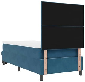 Cama Box Spring com Colchão &amp; Banco Azul Escuro 90x200 cm Veludo