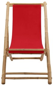 Espreguiçadeira de bambu e lona vermelho