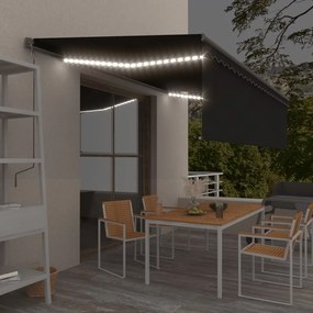 Toldo automático com estore/LED/sensor de vento 5x3 m antracite