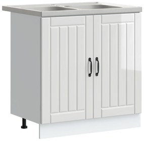 Armário de Cozinha vidaXL "Lucca" com Pias Duplas Alto Brilho Branco e