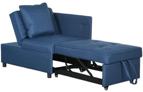 Sofá Cama 3 em 1 Sofá de 2 Lugares com Encosto Ajustável Sofá Cama Individual com Almofadas 65x98x69 cm Azul