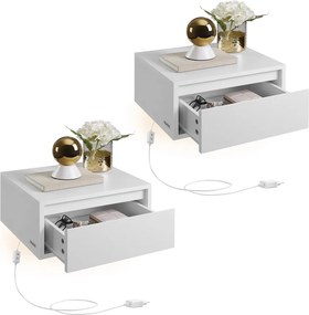 Conjunto de 2 mesas de cabeçeira suspensas com luzes LED 35,1 x 40,1 x 18,1 cm brancas