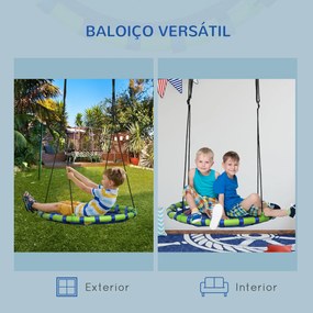 Baloiço Infantil Ninho com Altura Ajustável Baloiço Redondo para Crianças de 3-8 Anos Carga Máxima 150 kg para Exterior Ø100x120-180 cm Azul