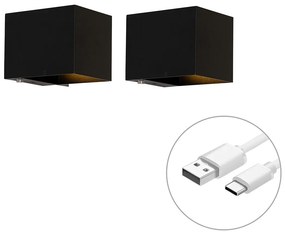 Conjunto de 2 Candeeiros de Parede Recarregáveis Pretos com Dimmer - Joris