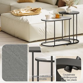 Conjunto de 2 mesas baixas encaixáveis, mesas auxiliares empilháveis de estilo contemporâneo, estrutura em metal cinzento e branco