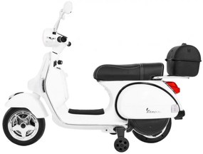 Vespa elétrica para Crianças 12V Scooter, Rodas Espuma EVA assento couro ecológico Branca