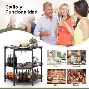Mesa de Bar com Suportes para Copos e Estantes Bar Industrial com Estrutura Metálica 120 x 66 x 102 cm Preta