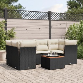 vidaXL 7 pcs conjunto de sofás p/ jardim c/ almofadões vime PE preto