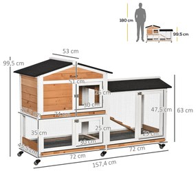 Coelheira de Madeira 157,4x53x99,5 cm Gaiola para Coelhos Grande com Tabuleiro Removível e Rampa para Exterior Natural