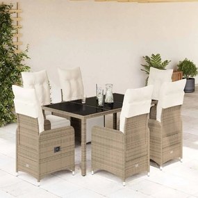 vidaXL 7 pcs conjunto bistrô de jardim c/ almofadões vime PE castanho