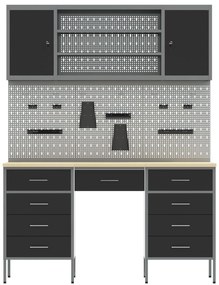 Conjunto de Armário e Painel de Ferramentas de 7 Peças vidaXL Preto em
