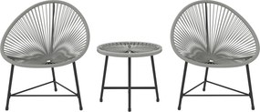 Outsunny Conjunto de móveis de jardim 3 peças, 2 cadeiras em PE-Rattan, 1 mesa com tampo de vidro, estrutura em aço, mobiliário exterior, Cinza | Aosom Portugal