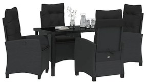 Conjunto de Jantar de Jardim com 5 Peças e Almofadas - Rattan Preto e