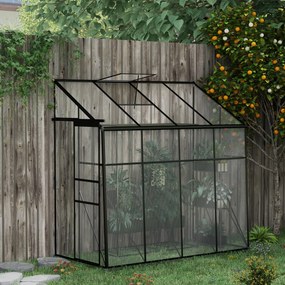 Estufa de jardim 127 x 253 x 240 cm parede em policarbonato, com porta de correr, ventilação no telhado, base, preta