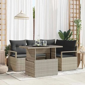 Conjunto de Sofá de Jardim vidaXL de 5 Peças com Almofadas Cinza-Claro em Poly Rattan
