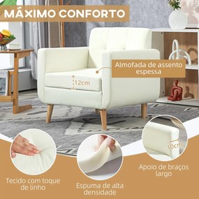 Poltrona Eira em Linho Creme - Madeira de Eucalipto e Borracha - 78x70