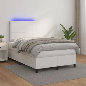 Cama box spring c/colchão/LED 120x200cm couro artificial branco