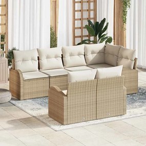 vidaXL Conjunto de Sofá de Jardim de 7 Peças com Almofadas Bege de Vime Polirattan