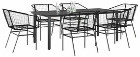 vidaXL Conjunto de jantar jardim 7 peças vidro vime PE preto