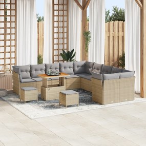 Conjunto de Sofá de Jardim vidaXL 13 Peças com Almofadas Bege Rattan S