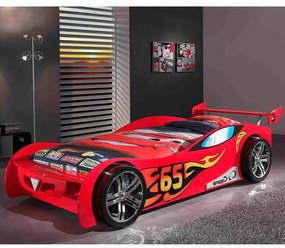 Conjunto Cama Carro para Crianças LEMANS + COLCHÃO 90x200cm Vermelha