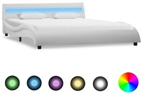 Estrutura de cama com LED 140x200 cm couro artificial branco