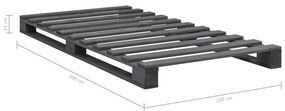 Estrutura de cama em paletes pinho maciço 100x200 cm cinzento