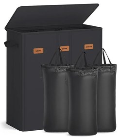 Cesto para roupa suja com três compartimentos (160 L) 64 x 33 x 75 cm Preto
