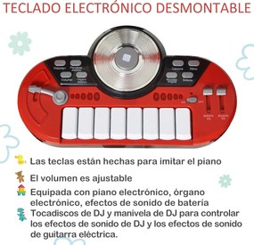 Kit de Bateria Infantil com Teclado, Microfone e Efeitos de DJ – 77,5x